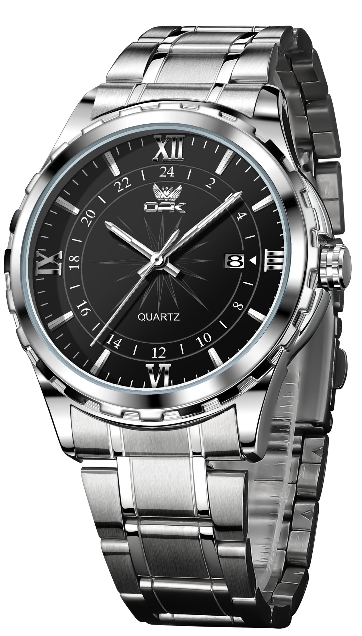 OPK 腕時計メンズ クオーツ おしゃれ 腕時計 ファッション クラシック 時計メンズ ステンレス 日付 防水 夜光 学校 会社 ブラック