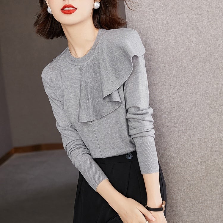 レディース トップス ニット セーター ニットソー ハイゲージニット ラッフルケープ フリル