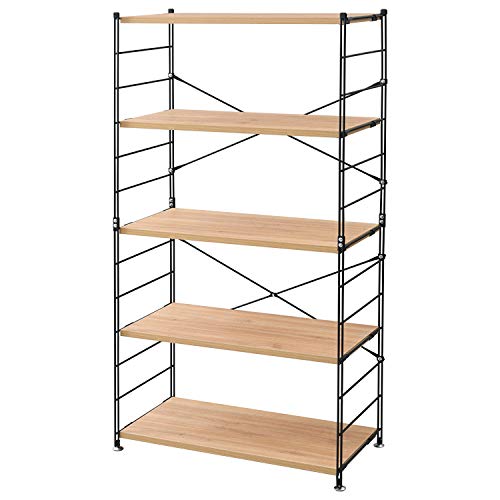 山善 ラック オープンシェルフ 幅85.5×奥行41.5×高さ162cm 5段 連結可能 簡単高さ調節 耐荷重約25kg(棚板1枚あたり) 組立品 オーク/ブラック