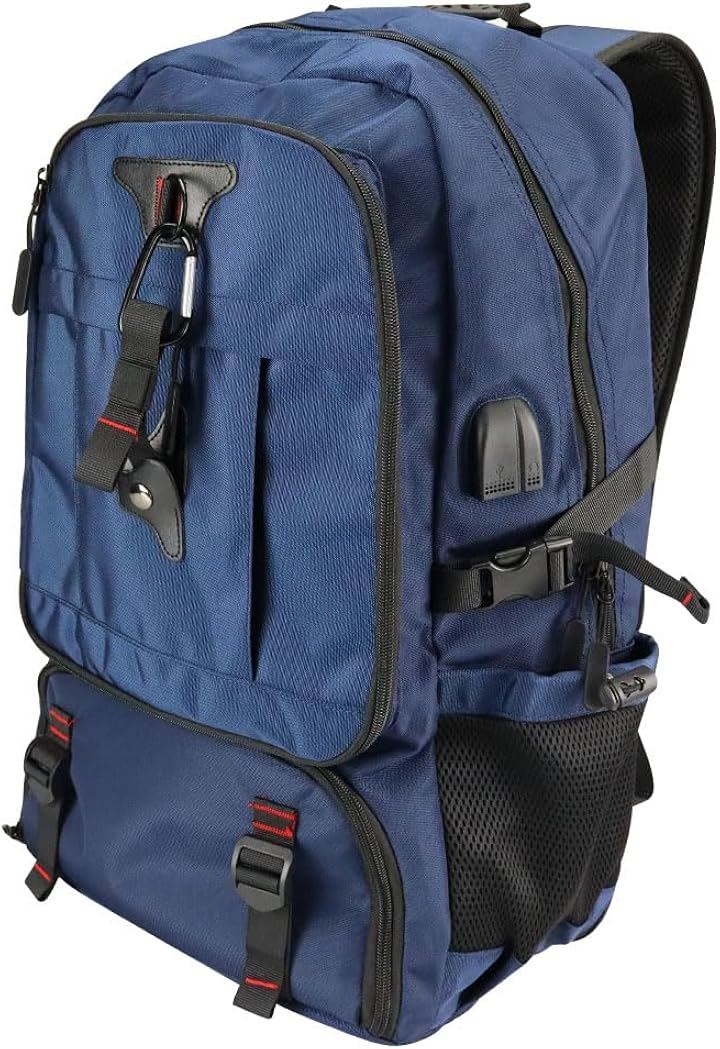 アウトドアバッグ 大容量 容量拡張 シューバッグ付き 防水 登山 キャンプ(ネイビー)