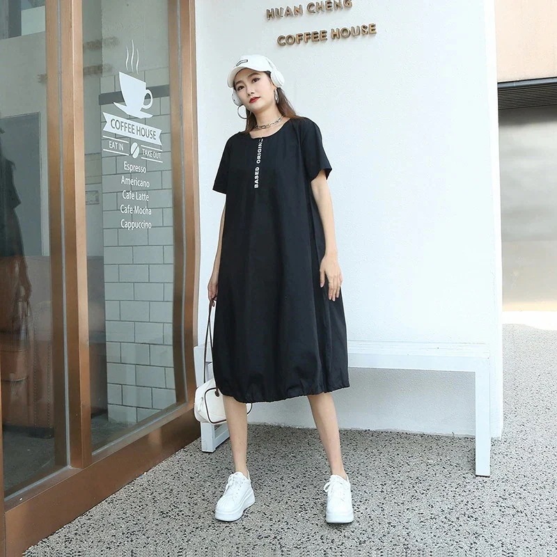 ワンピースクルーネックtシャツワンピースレディース夏服韓国ファッションロンt肉を隠す着痩せ効果