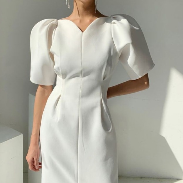 ワンピース コクーンスカート タイトスカート ワンピドレス ミモレ ミモレ丈 ロング ロング丈 袖あり 半袖 5分袖 五分袖 Vネック スリム タイト 細身 切り替えデザイン スリット エキゾチック 6,462円