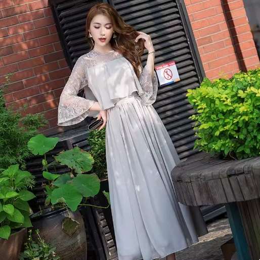 レディース ドレス ミディアムドレス ワンピース ミディアムワンピース ミディアム丈 長袖 ウエストマーク シースルー かわいい 大人可愛い きれいめ シンプル 上品 おしゃれ かっこいい レトロ