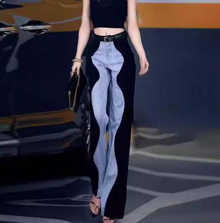 レディース パンツ ボトムス Gパン ストレートパンツ ロング ストリート 切り替えデザイン デニム ブルーデニム かわいい 大人可愛い きれいめ シンプル カジュアル 上品 おしゃれ レトロ