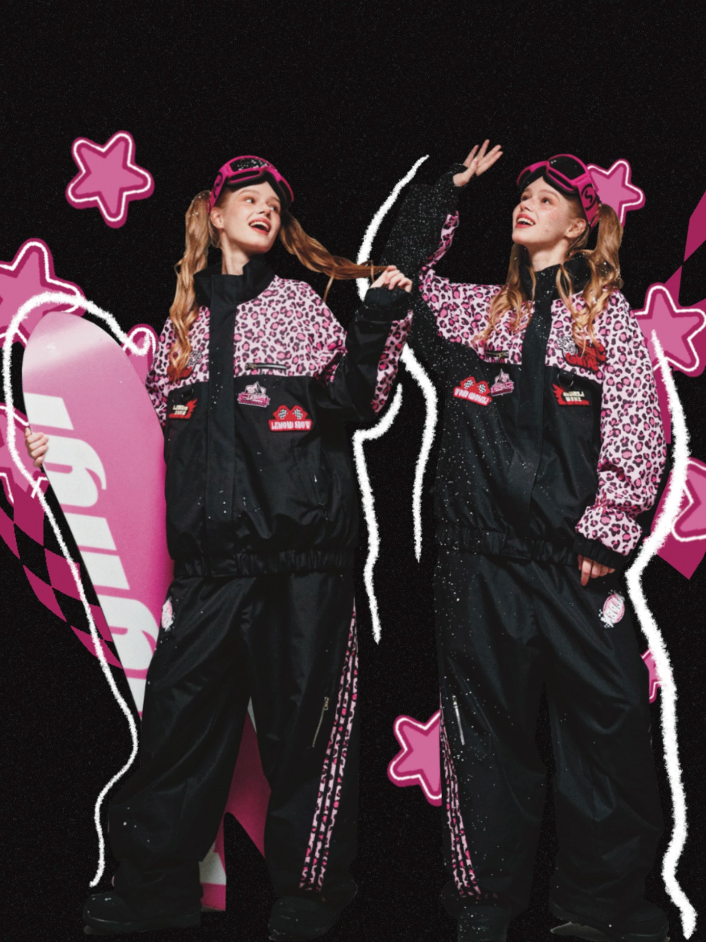 スノーボードウェア 2025 2026 黒 ピンクヒョウ柄 レディース メンズ 防水15000mm スキーウェア スノボウェア ジャケット アウター ロングパンツ