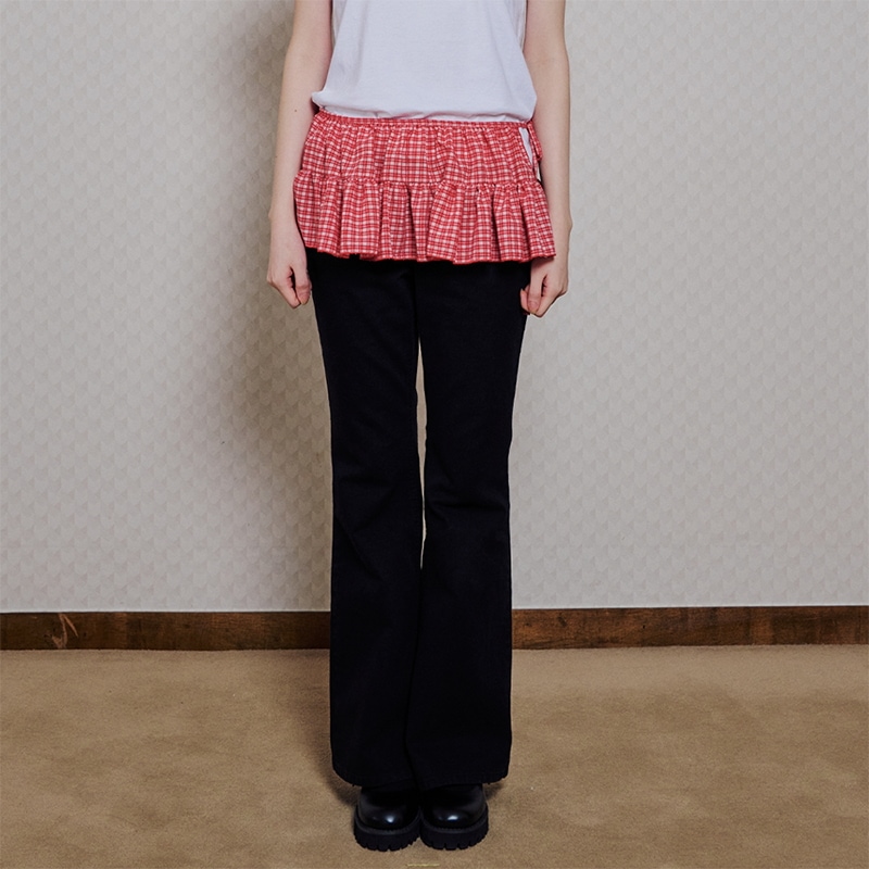 RED CHECK LAYERED WRAP SHORT SKIRT