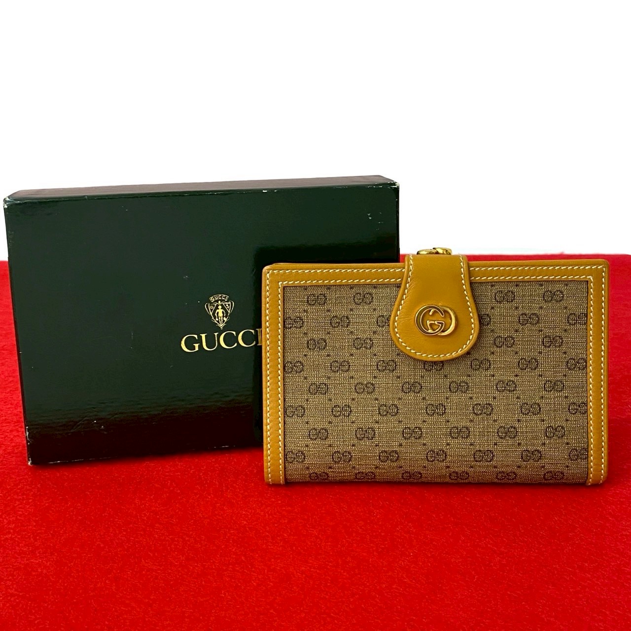 ヴィンテージ マイクロGG ロゴ 金具二つ折り財布 レザー PVC ブラウン 60487