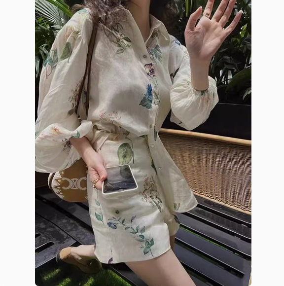 2点セット セットアップ 上下セット トップス ショートパンツ シャツ 長袖 前開き 襟付き ミディアム丈 かわいい 大人可愛い きれいめ シンプル カジュアル 大人 上品 おしゃれ かっこいい ラフ