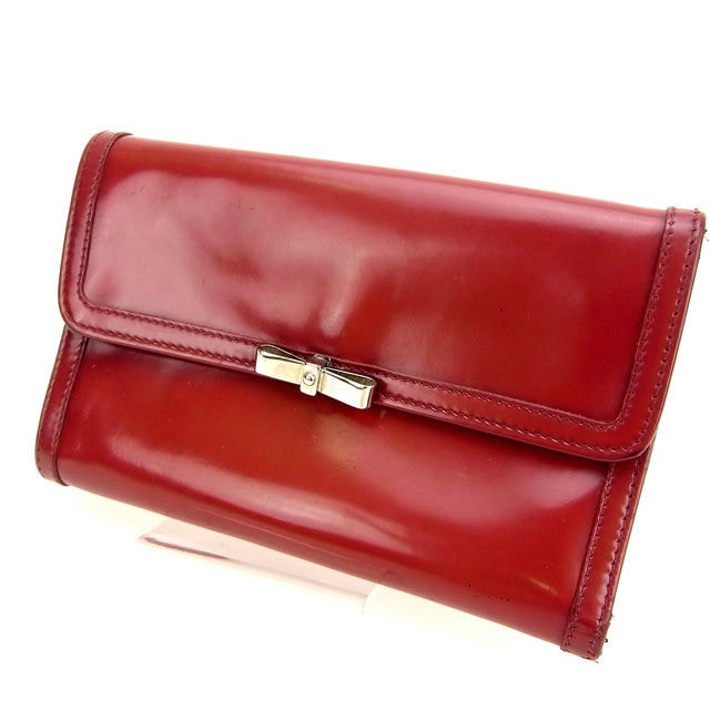 三つ折り財布 /リボンモチーフ付き レッド 中古