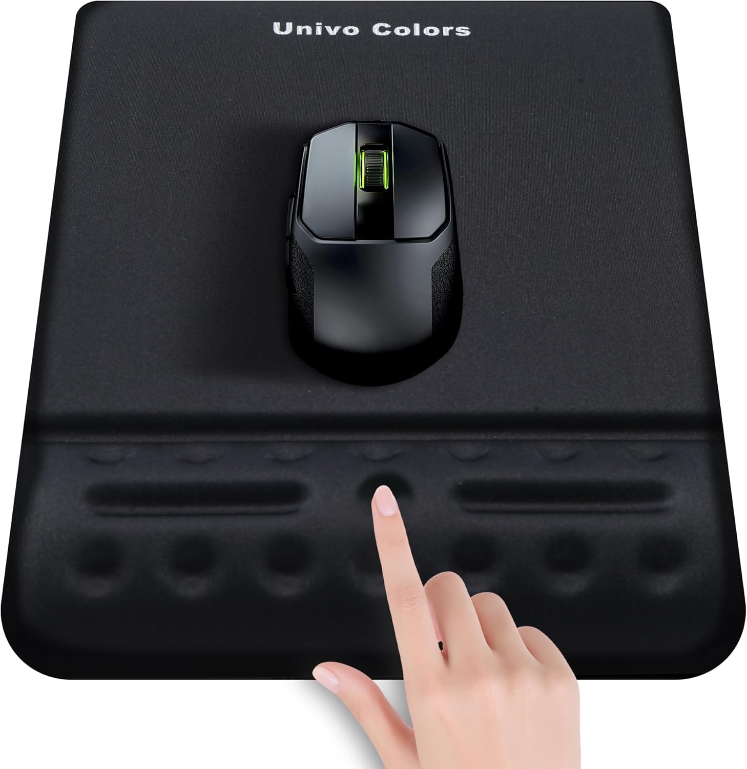 リストレスト一体型マウスパッド 245mm×170mm 疲労低減 人間工学デザイン 柔らかい素材 通気性 肌に刺激なし マッサージホール付き 滑り止め ブラック