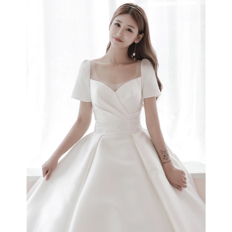 ライトウェディングドレス 2024年新作 花嫁 女の子 小柄 お出かけ ベール シン チーディ メイン糸 上質な質感