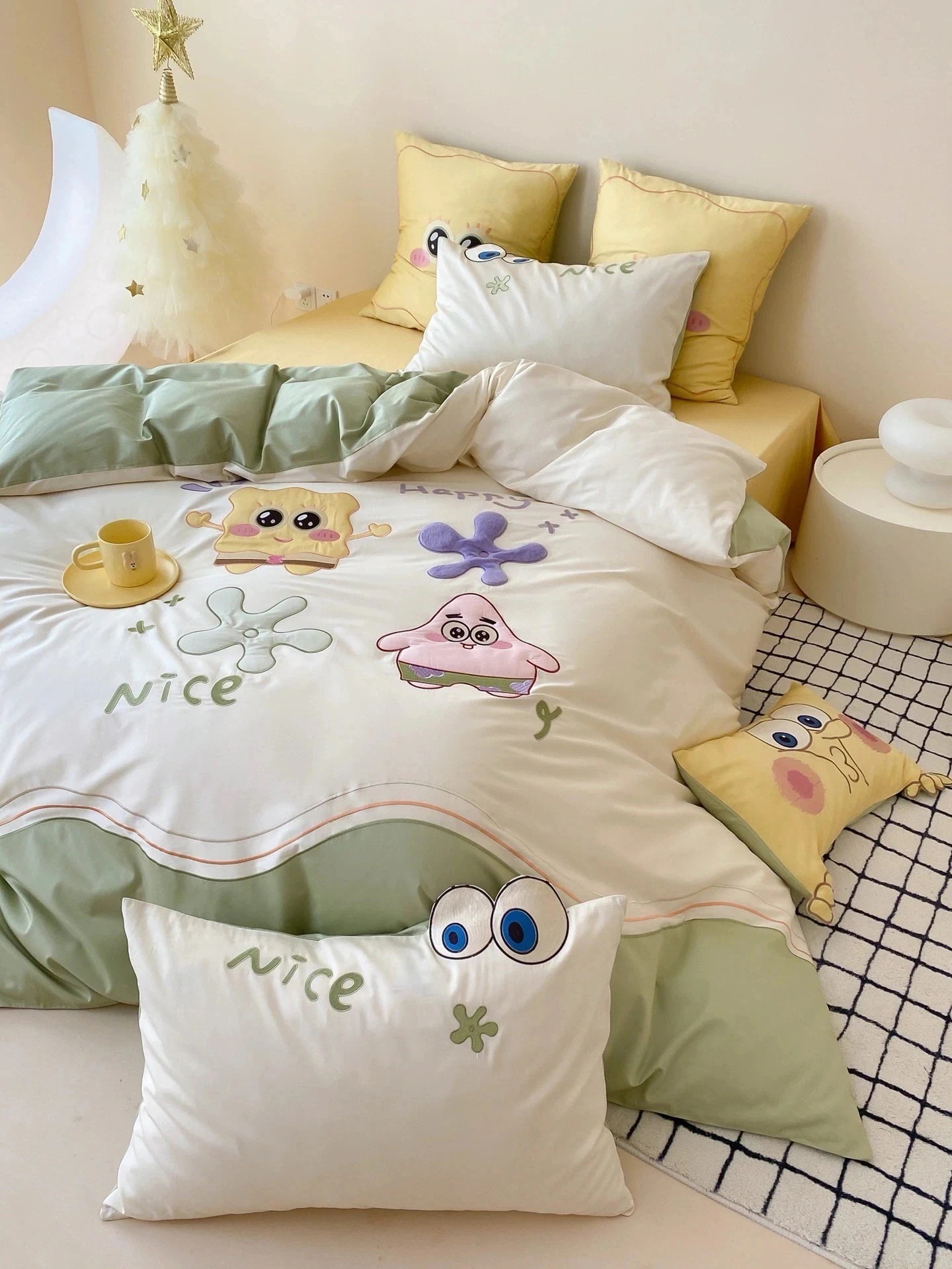 スポンジボブ スクエアパンツ スター コットン ウォッシュドコットン 4点セット コットンキルトセット シングル寝具