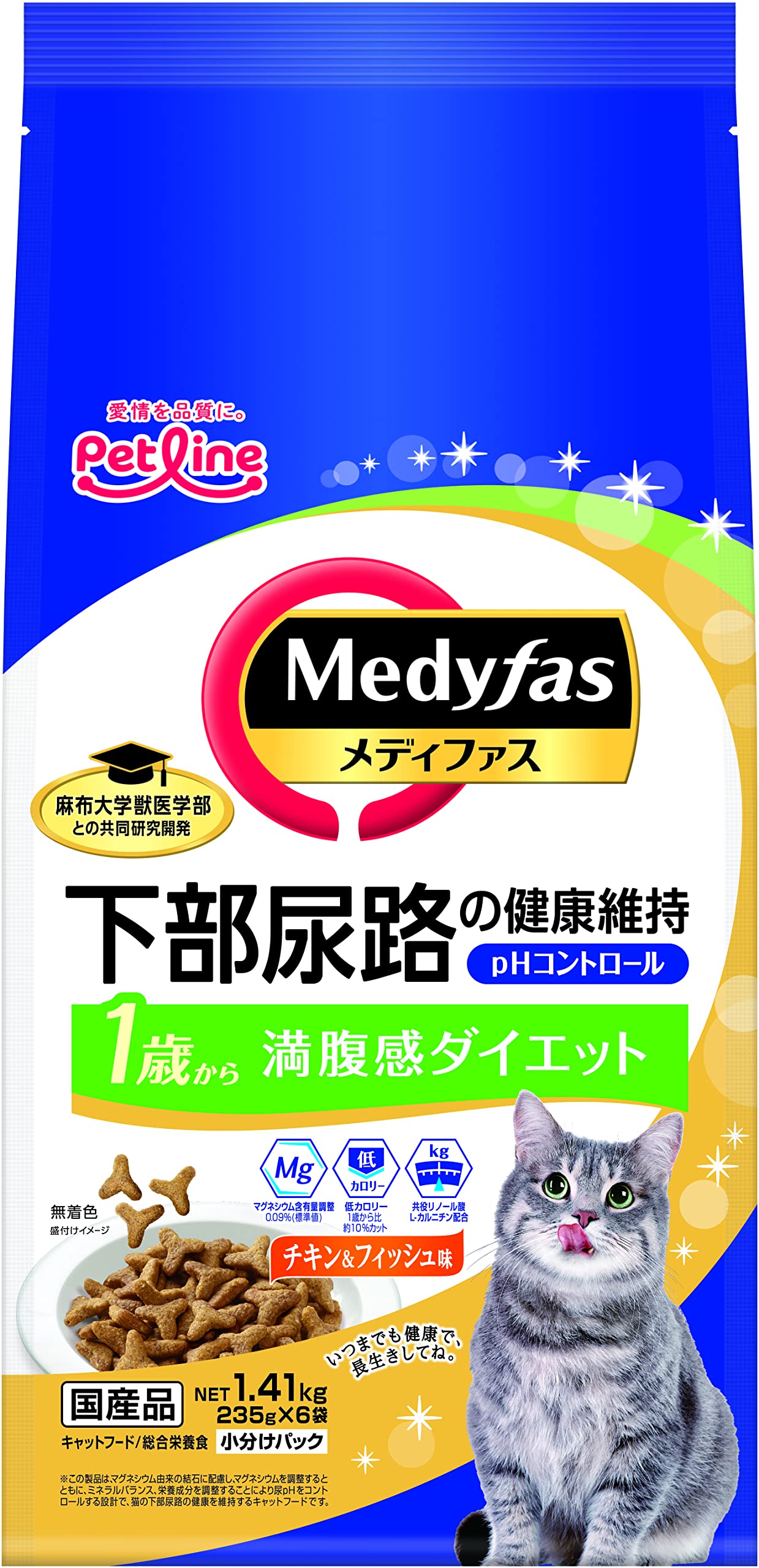 メディファス 満腹感ダイエット 1歳から チキン&フィッシュ味 チキン&フィッシュ味 MFD-40 1.41ｋｇ(235ｇ×6)ｘ6(ケース販売)
