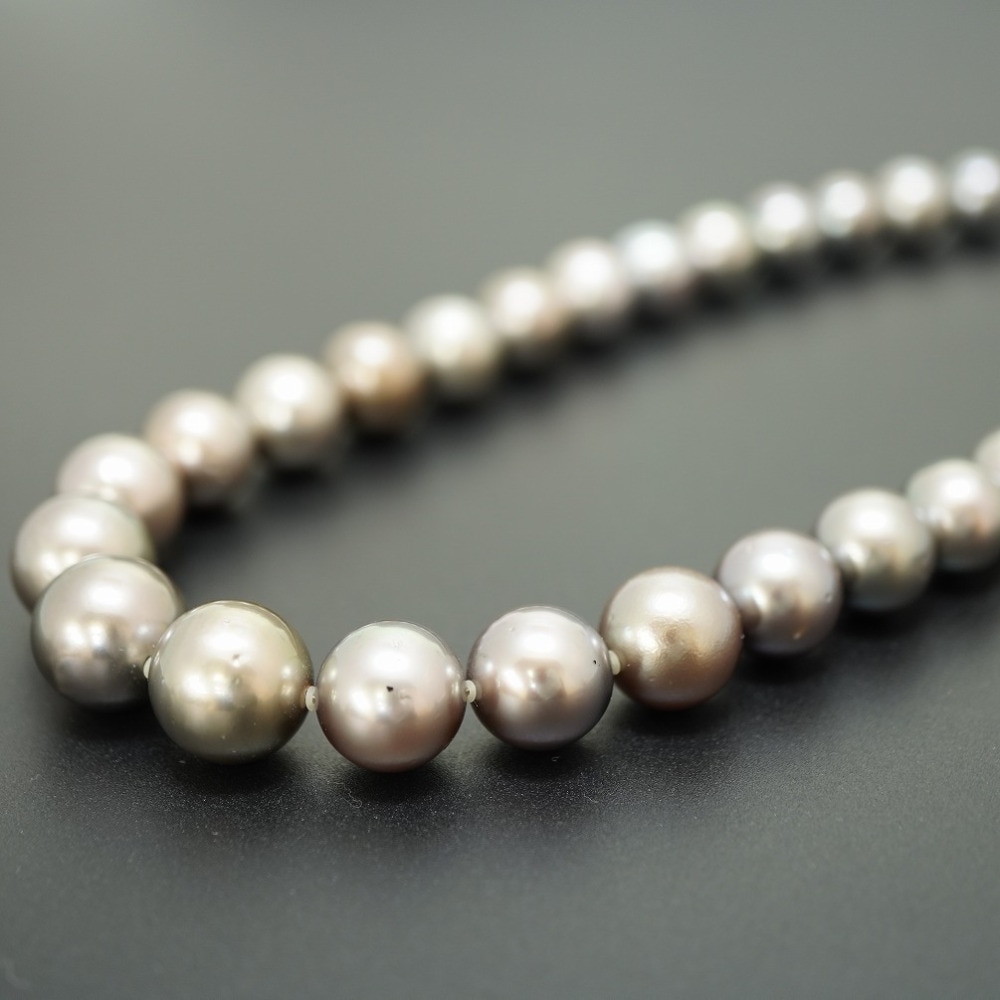 美品 10mm-14mm ネックレス ブラックパール（黒蝶真珠）/K14ピンクゴールド ブラック 0164【中古】 レディース