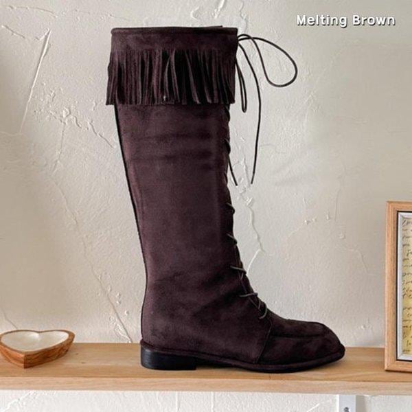 女性スエードブーツ レースアップ ロングブーツ K63