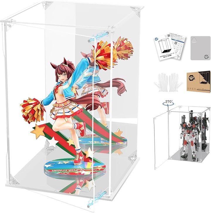 フィギュアケース アクリルケース UVカット 台座ミラー 背面ミラー マグネット付き 前扉 コレクションケース ディスプレイケース (台座+背面ミラー, 幅25x奥行25x高さ40cm)