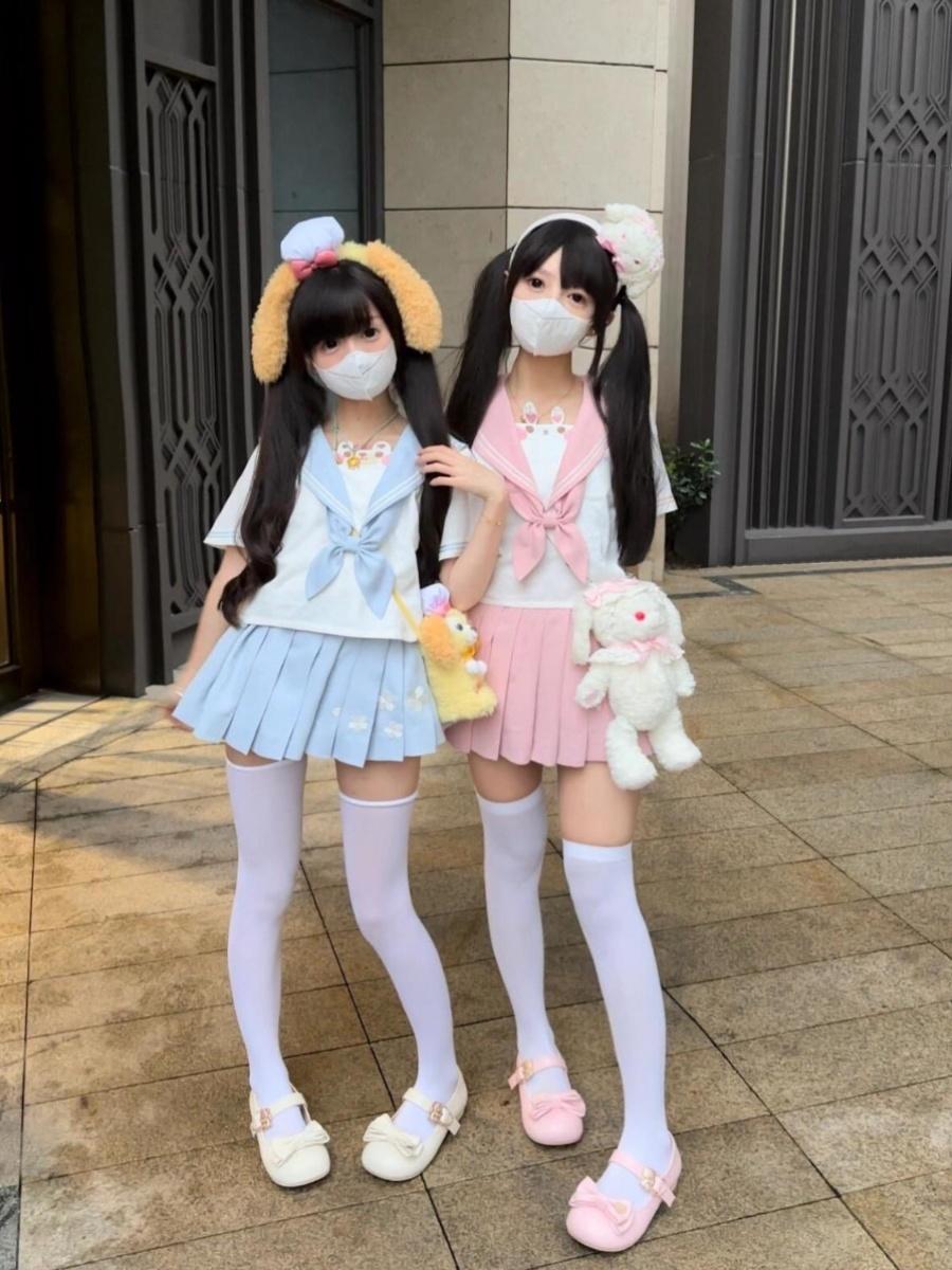 ロリータ コスプレ キャンパス風 JK 制服 セーラー服 海軍領 プリーツ 夏日 三点セット