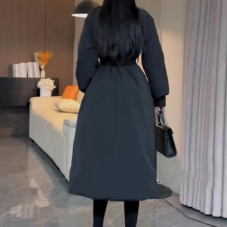 気質シンプルなレースアップロングラウンドネック...