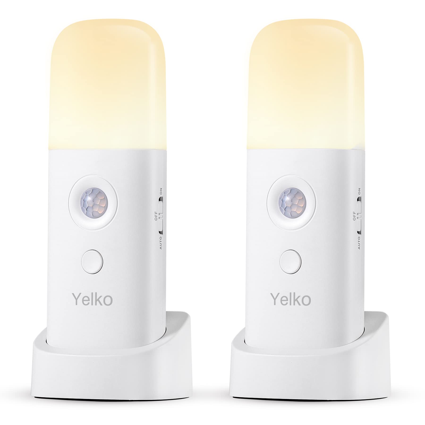 YELKO モーションセンサーナイトライト 2000mAh 充電式ナイトライト バッテリー駆動 ポータブル調光可能 ナイトライト 5段階の明るさレベル 子供大人用 プラスチック ホワイト