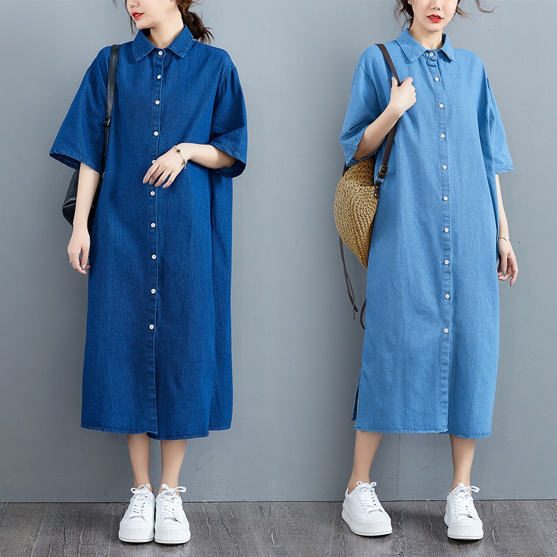 デニムシャツワンピース ワンピース シャツワンピース ロング ロング丈 袖あり 半袖 襟付き 前開き デニム かわいい 大人可愛い きれいめ シンプル カジュアル 大人 上品 おしゃれ お洒落