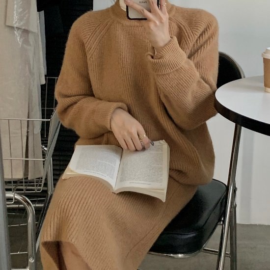 【取寄：納期2週間】ニット セットアップ レディース 韓国 ファッション ニュアンスカラー ナチュラル ニット スカート 上下セット タイトスカート ミモレ丈 秋冬 韓国ニット おしゃれ