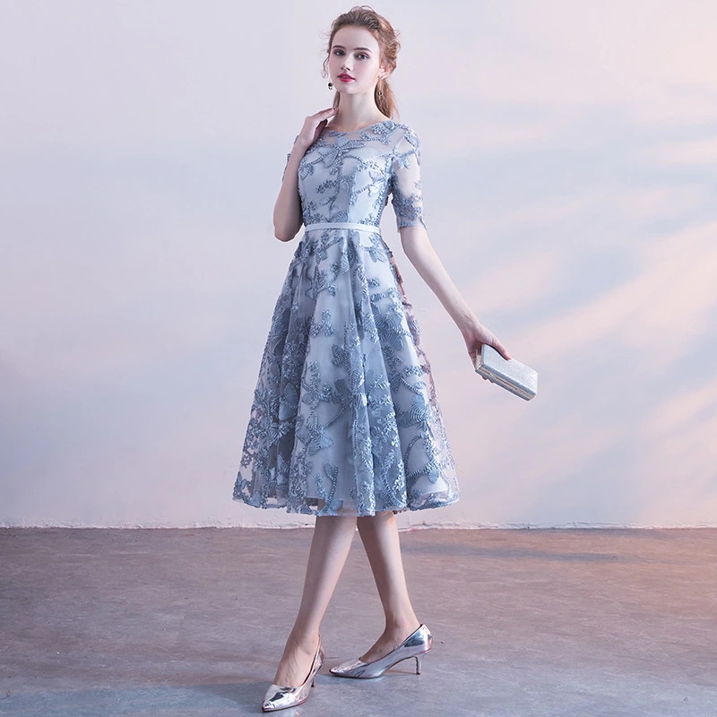 パーティードレス ドレス 結婚式 袖ありワンピース ミディアムドレス 演奏会 発表会 パーティドレ