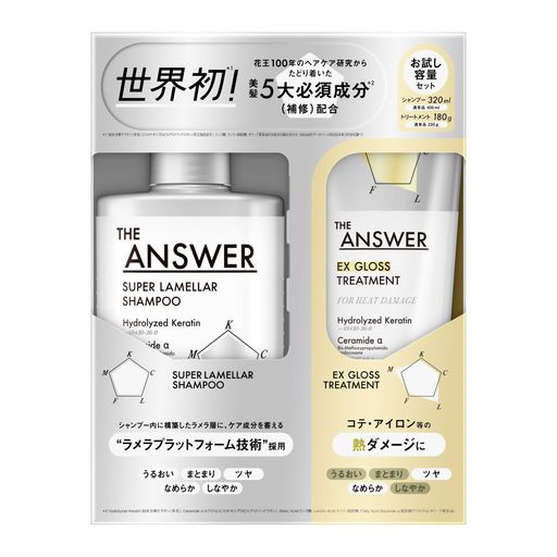 THE ANSWER ジ アンサー スーパーラメラシャンプー&EXグロストリートメント FOR HEAT DAMAGE(ツヤ なめらか)お試し容量ペア 320ML&180G