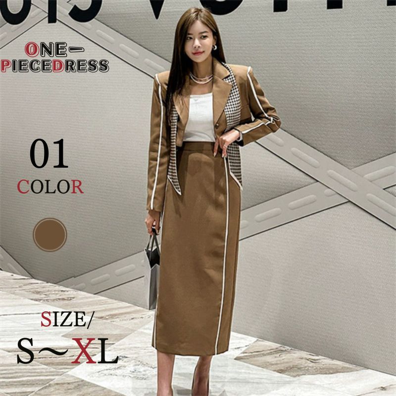 新作　セットアップ　ジャケット　スカート スカーフ付き　タイトスカート　ハイウエスト　ウエストゴム　２点セット レディース 着痩せ 大きいサイズ オシャレ エレガント 大人かわいい おしゃれ 上品 お