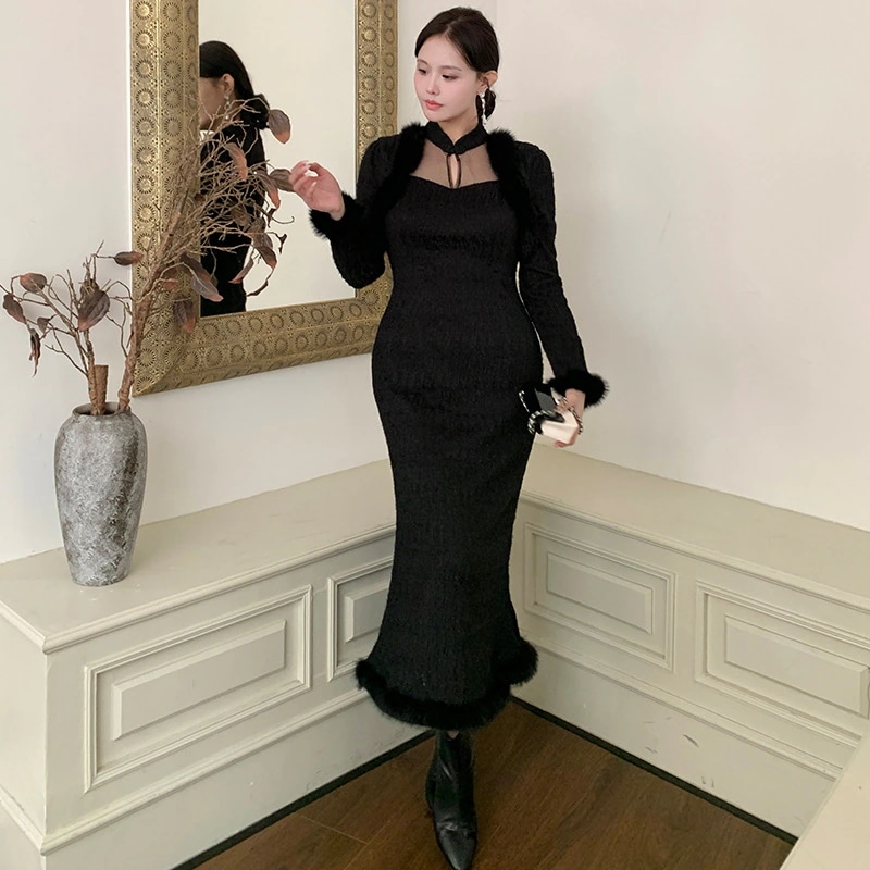 新品大きいサイズ XL-5XL 高級感 秋冬 フランス風 レトロ マーメイド ワンピース タイト フォーマル パーティー メガ割