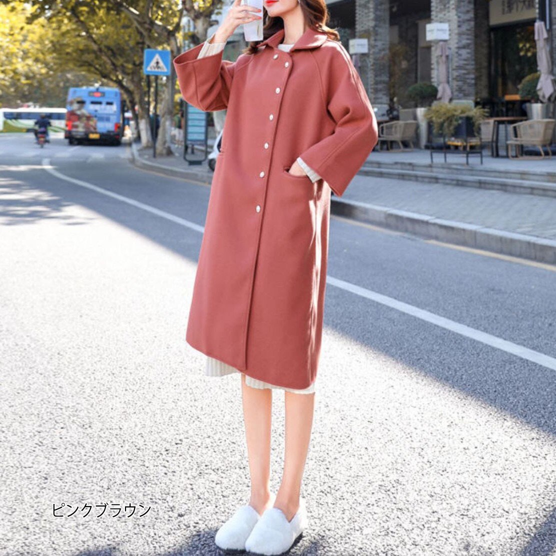 4色 レトロ風 アウター コート レディース 秋冬 かわいい 暖かい ロングコート チェスターコート ミモレ ロング 7分丈 ミディアム丈 ミドル丈 レギュラー丈 長袖 ボリューム袖 襟付き Iライン