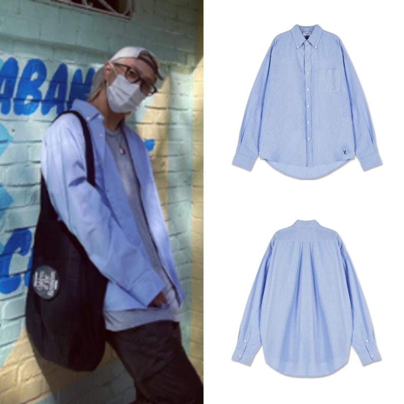 [アイコン キムドンヒョク 着用] VZロゴ ビッグ オーバーフィット オックスフォード シャツ (スカイブルー)/韓国ファッションスタイル/韓国ストリートブランド/男女兼用/韓国の芸能人着用/カジ
