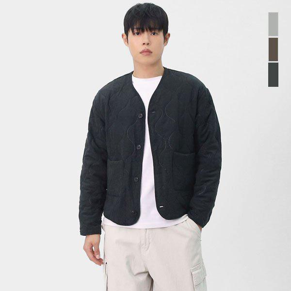 男女兼用 冬 裏起毛 レイヤード ノーカラー ウェーブ キルティング ヌビ ジャケット SXR045