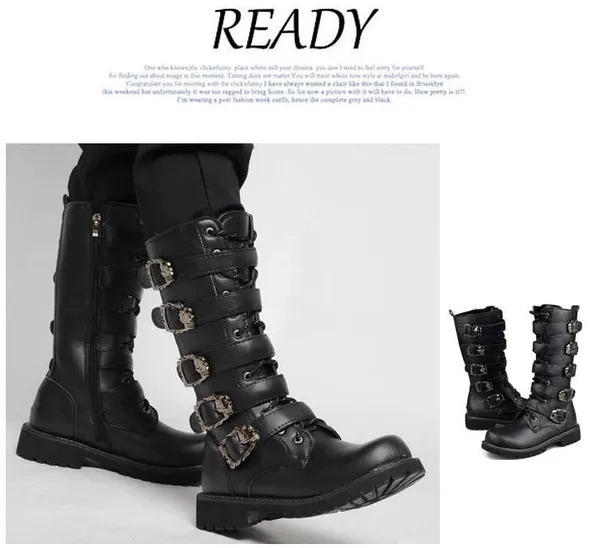 Cool Mens Motorcycle Boots Motorized Shoes Long Range Western Boot Mid-calf Military Combat Boots Goロングブーツ
