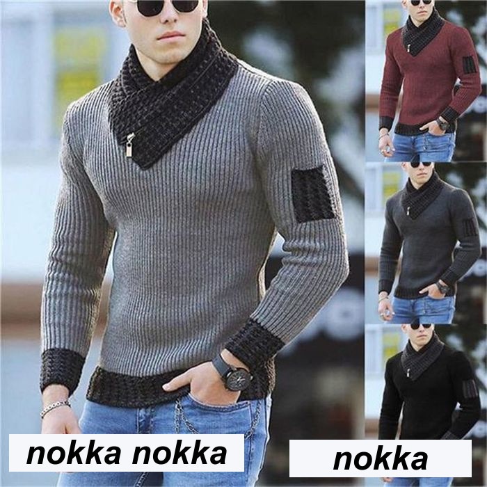 ニットセーター メンズ ニット ハイネック vネット 無地 セーター トップス おしゃれ ファッション