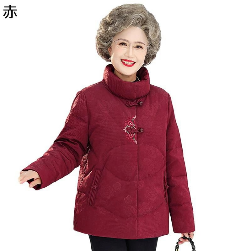 レディースウィンタージャケット レディース コットンジャケット 刺繍 花 花柄 中綿ジャケット 長袖 アウター 綿服 用 軽い 婦人 シニアアウター 秋 冬 お年寄り 中高年 母の日 ギフト 50-7