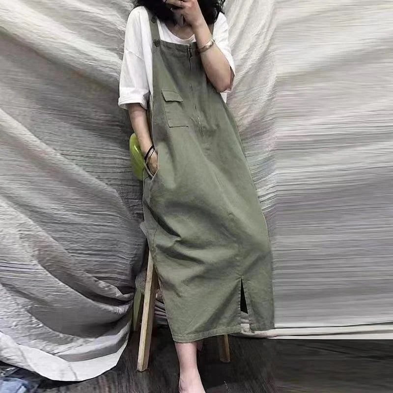 【超お得1つ買うと10個もらえる】サロペットスカート レディース 40代50代 サロペット ノースリーブワンピース ゆったり 体型カバー 着痩せ ロング おしゃれ ポケット付き 新作 韓国風 気質大人