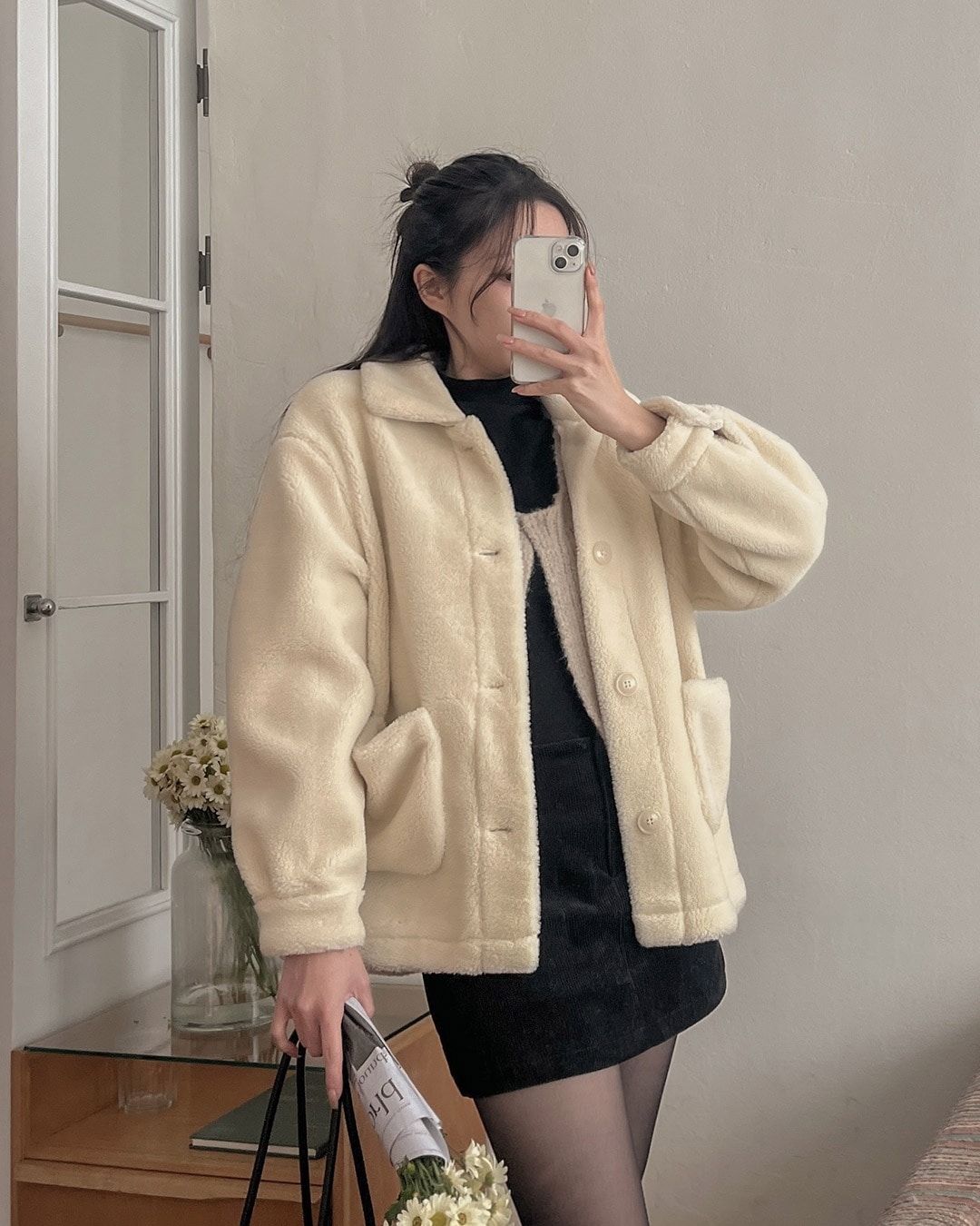 ハーフ丈ファージャケット韓国ファッション レディース