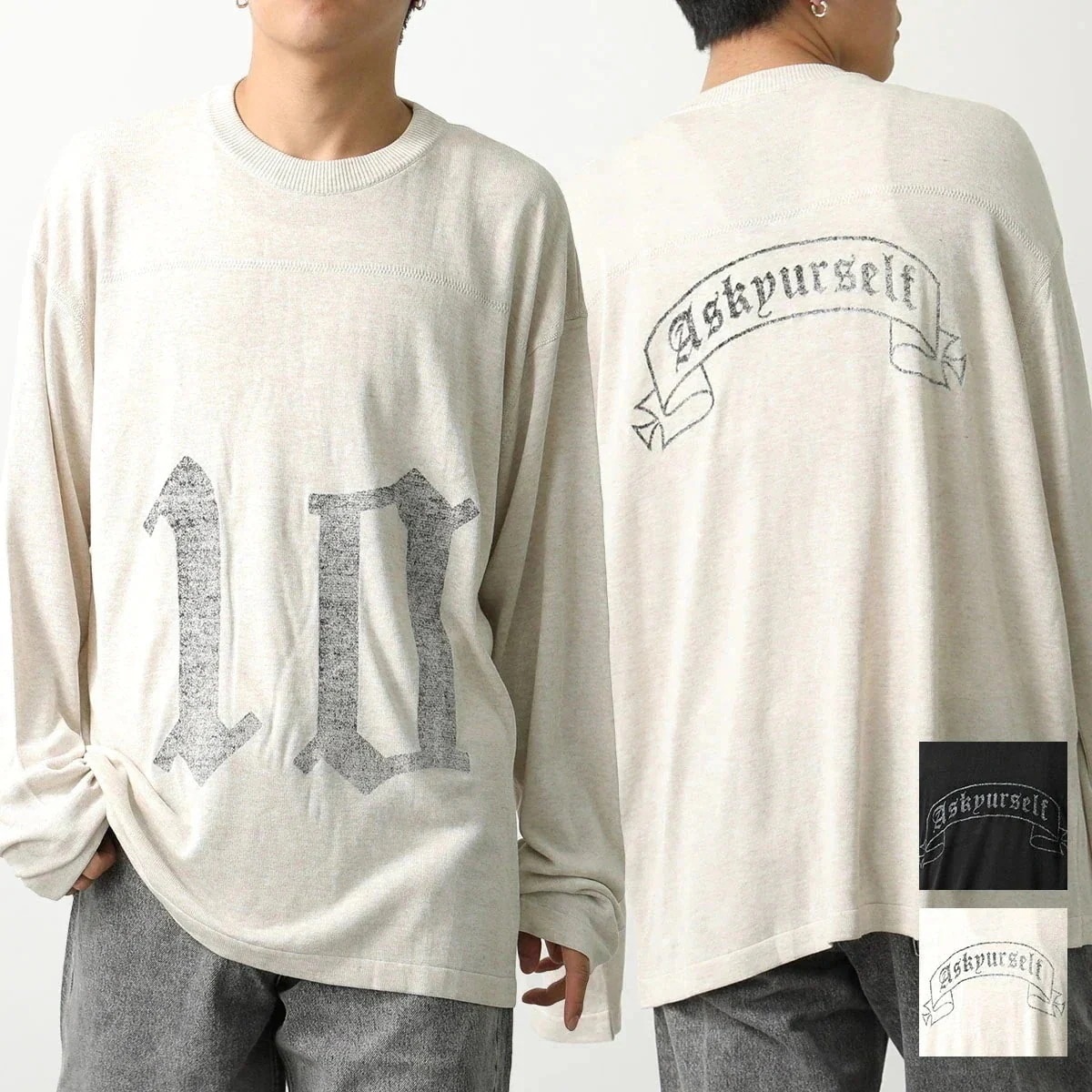 ASKYURSELF アスクユアセルフ ニット FOOTBALL KNIT JERSEY LS メンズ 長袖 セーター クルーネック ロゴ カラー2色