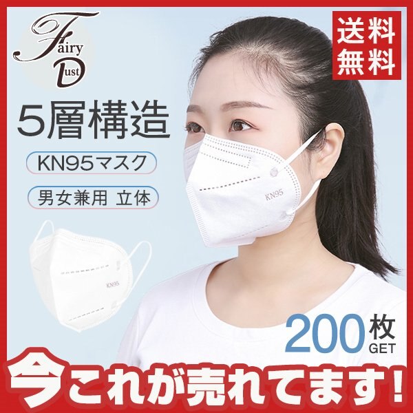 KN95 マスク 大人用 N95 5層構造 200枚マスク 3D 防塵マスク PM2.5対