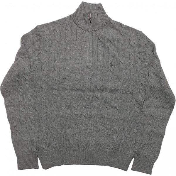 ワンポイント コットン ケーブルセーター ハーフジッパー グレー PR2-1129