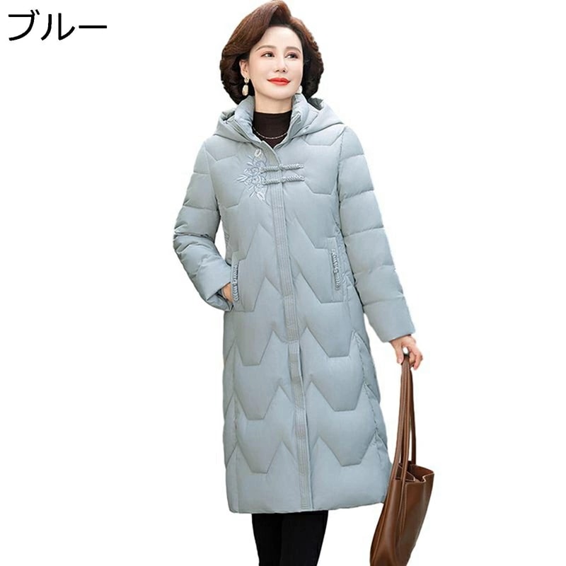 レディースコットンジャケット レディース ロングコート 中綿入り フード付き 中綿コート 綿服 長袖 婦人 シニアアウター 50-70代 冬 アウター おしゃれ トレンド 潮流 着痩せ 日常着用
