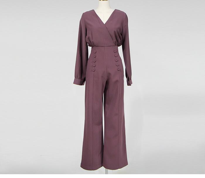 オールインワン コンビネゾン 長袖 Vネック 期間限定キャンペーン 春秋 Ol 韓国ファッション ワイドパンツ 通勤