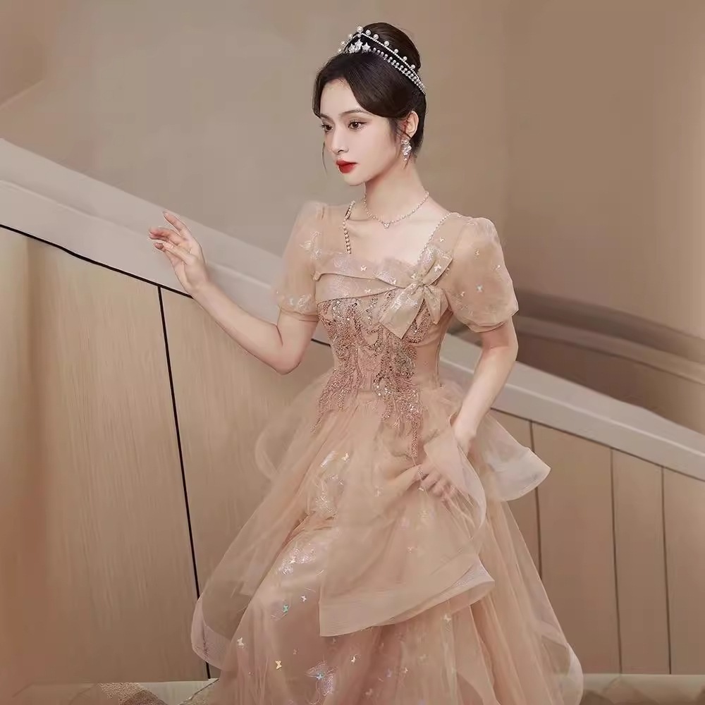 【1つ買うと10つ無料】女性のドレス2025バンケットアート試験夏のホストガーニッシュスカートシャンパンカラー