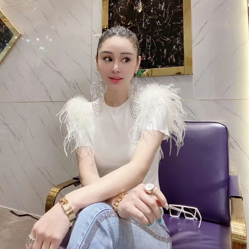 フェアリースリーブ 半袖Tシャツ トップ 半袖 Tシャツ かわいい ゴージャス プルオーバー レディース オフィスコーデ ２カラー a4209