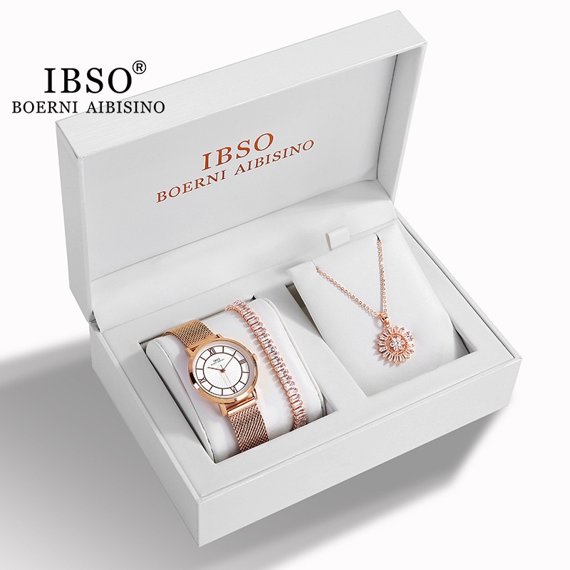 Ibso 2021新品セット太陽花ネックレス新品ブレスレット腕時計気質百合腕時計量が大きい