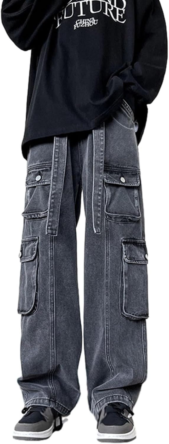 デニムパンツ ジーンズパンツ メンズ ルーズ ストレート マルチポケット レトロ ビックサイズ 男性 ロングパンツ ジップ 大人 ストリート hiphop系 立体裁断 ファッション 厚手 秋物 秋冬
