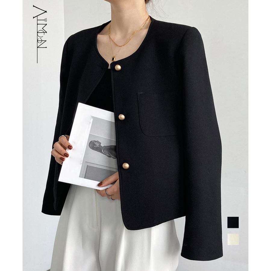 即纳ジャケット ノーカラー レディース 韓国