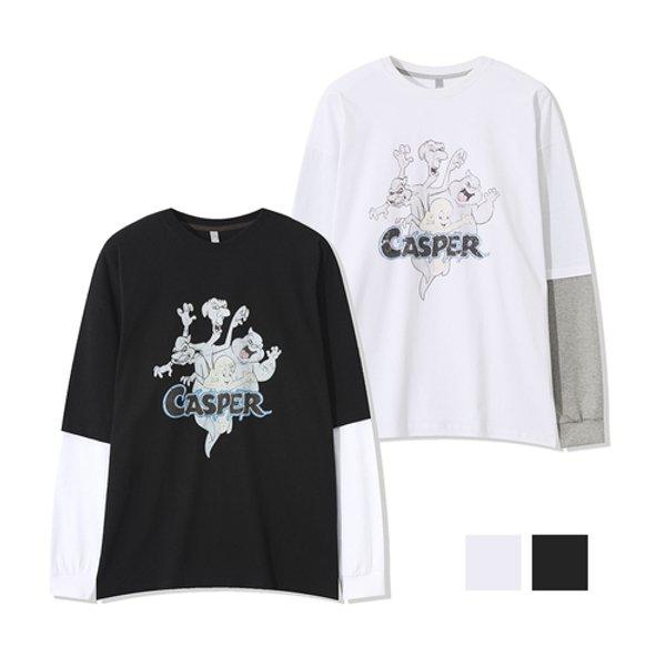 メンズゴーストプリントレイヤード長袖Tシャツ AC-TSA-Q062