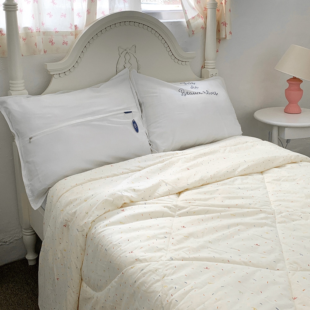 SPRINKLE 掛け布団 寝具 韓国インテリア 綿100％ カラフル ラインパターン アイボリー 中綿入り SS/Qサイズ対応