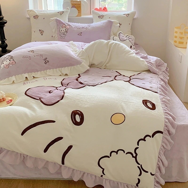 高級ミルクベルベット ハローキティ 4点セット ハローkt 猫シーツ 子供用寝具 厚手 冬用